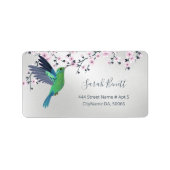 Cute Hummingbird Cherry Blossom Green Silver Etiket (Voorkant)