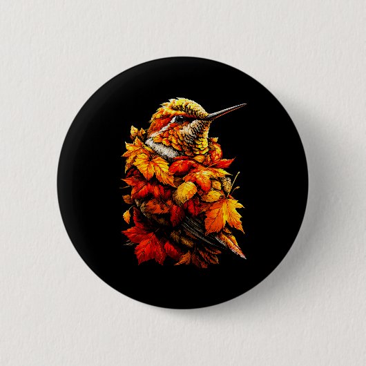 Cute Hummingbird Fall Leaves Forest Vibes Autumn A Ronde Button 5,7 Cm (Voorkant)