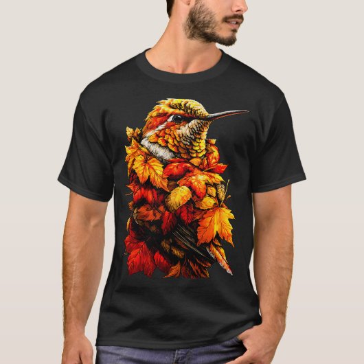 Cute Hummingbird Fall Leaves Forest Vibes Autumn A T-shirt (Voorkant)