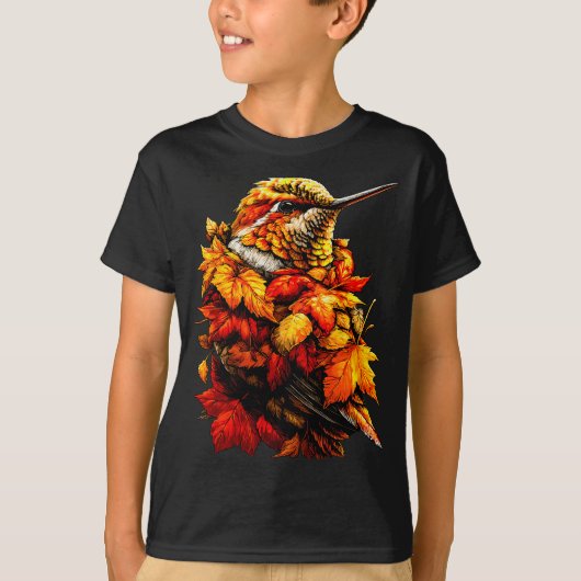 Cute Hummingbird Fall Leaves Forest Vibes Autumn A T-shirt (Voorkant)