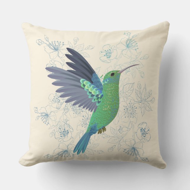 Cute Hummingbird Floral Buitenkussen (Voorkant)