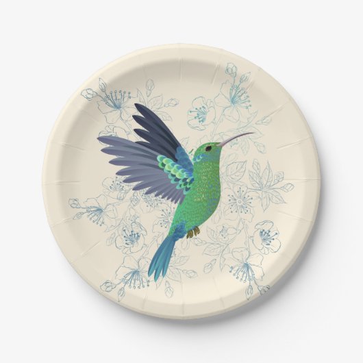 Cute Hummingbird Floral Papieren Bordje (Voorkant)