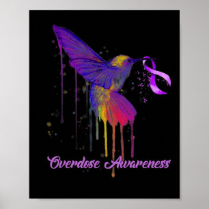 Cute Hummingbird Holding Paars Ribbon Overdosis AW Poster