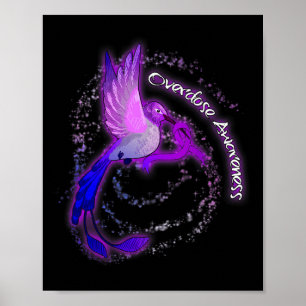 Cute Hummingbird Holding Paars Ribbon Overdosis AW Poster