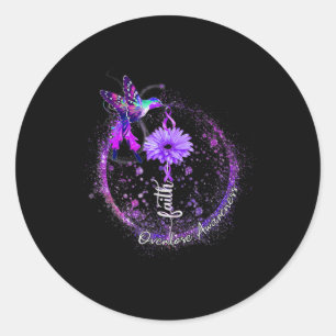 Cute Hummingbird Holding Paars Ribbon Overdosis AW Ronde Sticker