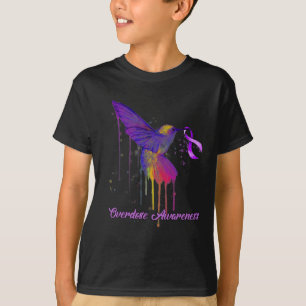 Cute Hummingbird Holding Paars Ribbon Overdosis AW T-shirt