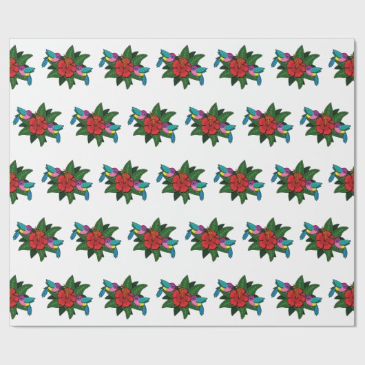 Cute Hummingbird on Hibiscus Flower Cartoon - W Cadeaupapier (Vlak)