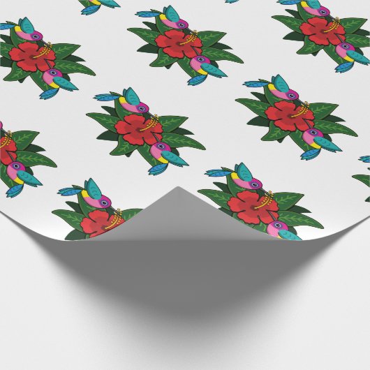 Cute Hummingbird on Hibiscus Flower Cartoon - W Cadeaupapier (Hoek)