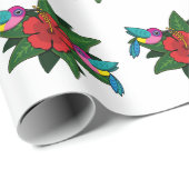 Cute Hummingbird on Hibiscus Flower Cartoon - W Cadeaupapier (Rol Hoek)