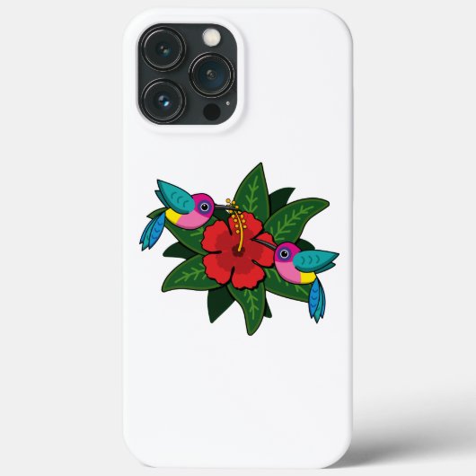 Cute Hummingbird on Hibiscus Flower Cartoon - W Case-Mate iPhone Case (Achterkant)