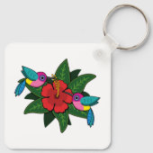 Cute Hummingbird on Hibiscus Flower Cartoon - W Sleutelhanger (Achterkant)