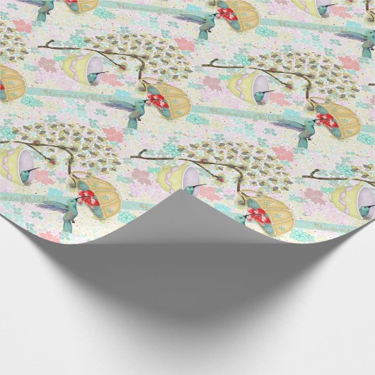 Cute Hummingbird Teacup Floral Garden Cadeaupapier (Hoek)