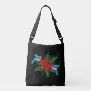 Cute Hummingsbird on Hibiscus Flower Cartoon Crossbody Tas