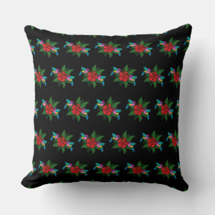 Cute Hummingsbird on Hibiscus Flower Cartoon Kussen