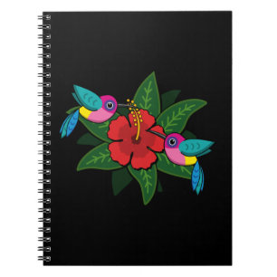 Cute Hummingsbird on Hibiscus Flower Cartoon Notitieboek
