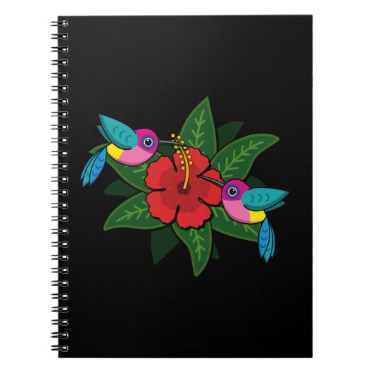 Cute Hummingsbird on Hibiscus Flower Cartoon Notitieboek (Voorkant)