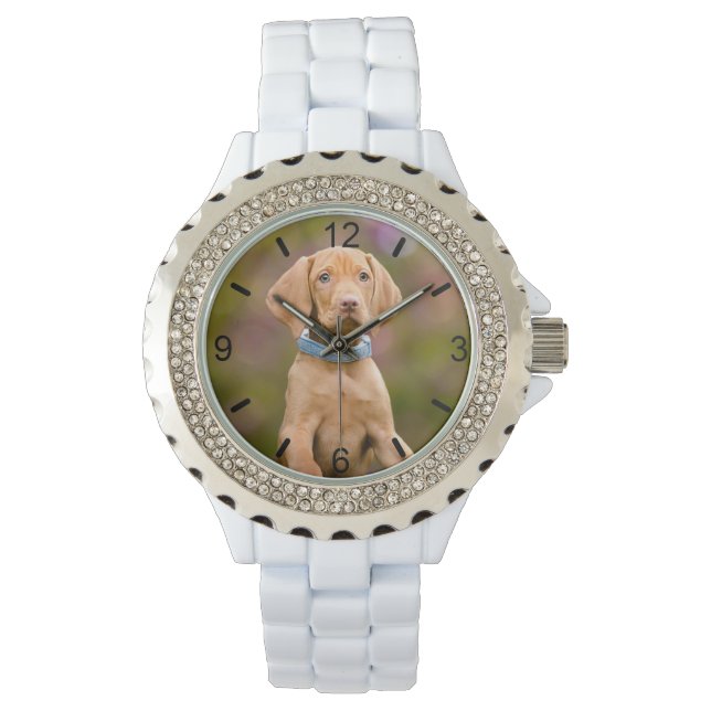 Cute Hungarian Vizsla Dog Puppy Photo - dial-bord Horloge (Voorkant)