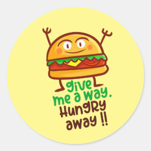 Cute Hungry Away Burger Round Sticker