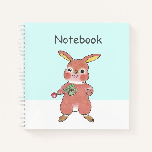 Cute Hungry Bunny blue Square Custom Notebook  Notitieboek (Voorkant)
