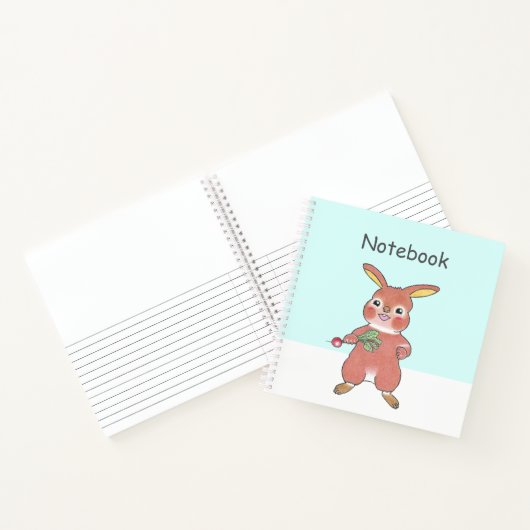 Cute Hungry Bunny blue Square Custom Notebook  Notitieboek (Binnen)