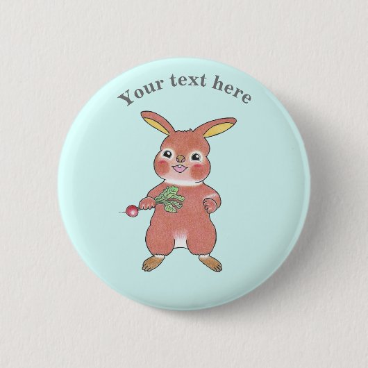 Cute Hungry Bunny Rabbit Blue Button (Voorkant)