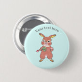 Cute Hungry Bunny Rabbit Blue Button (Voorkant /achterkant)
