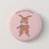 Cute Hungry Bunny Rabbit Pink Button (Voorkant)