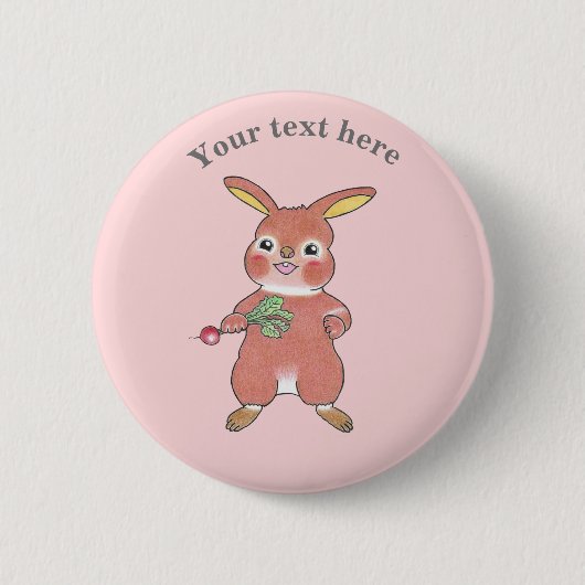 Cute Hungry Bunny Rabbit Pink Button (Voorkant)