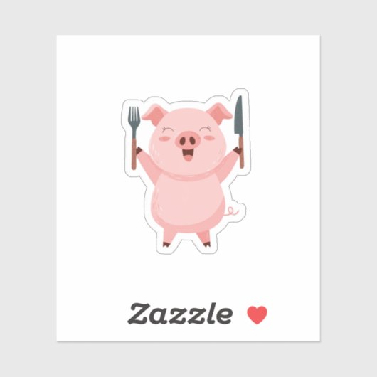 Cute Hungry Piggy Die Cut Sticker (Vel)