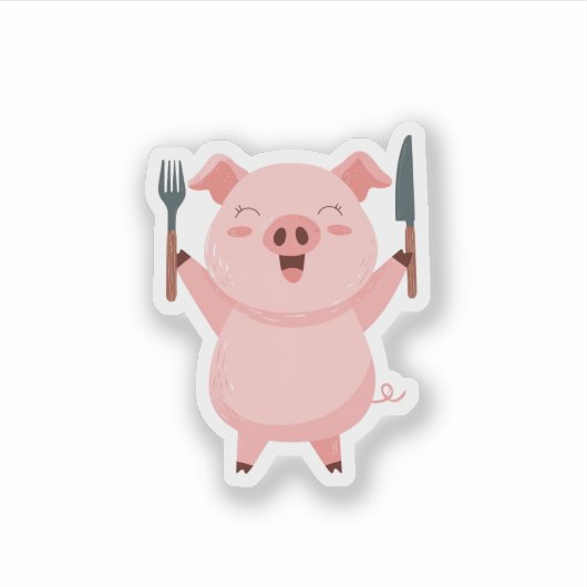 Cute Hungry Piggy Die Cut Sticker (Voorkant)