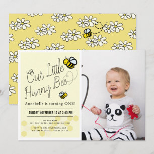 Cute Hunny Bee Yellow Foto 1st Birthday Party Kaart
