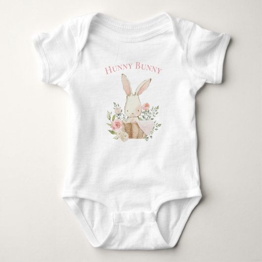 Cute Hunny Bunny Typography Rabbit Pink Girl Romper (Voorkant)