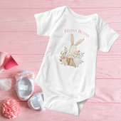 Cute Hunny Bunny Typography Rabbit Pink Girl Romper