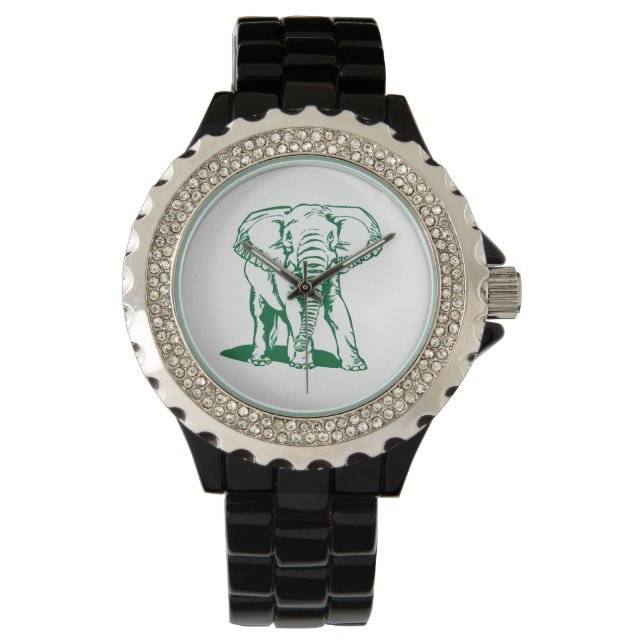 Cute Hunter Green Elephant Line Tekening Horloge (Voorkant)