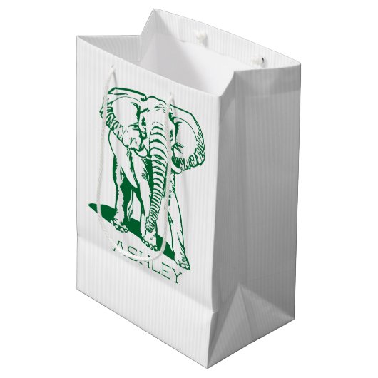 Cute Hunter Green Elephant Line Tekening Medium Cadeauzakje (Voorkant Gekanteld)