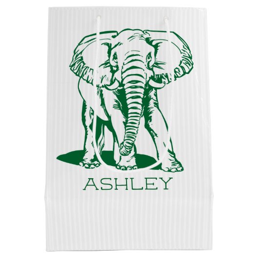 Cute Hunter Green Elephant Line Tekening Medium Cadeauzakje (Achterkant)