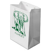 Cute Hunter Green Elephant Line Tekening Medium Cadeauzakje (Achterkant Gekanteld)