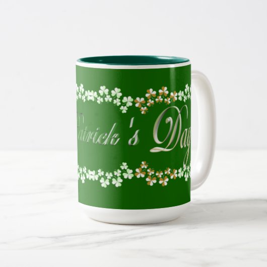 Cute Hunter Green St Patricks Day Lucky Shamrocks Tweekleurige Koffiemok (Voorkant rechts)