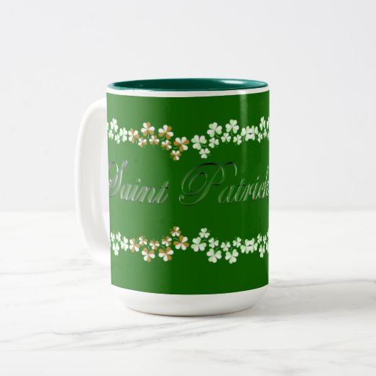 Cute Hunter Green St Patricks Day Lucky Shamrocks Tweekleurige Koffiemok (Voorkant links)