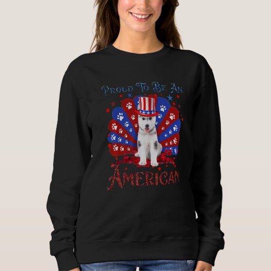 Cute Husky American Flag Happy 4 juli Trui (Voorkant)