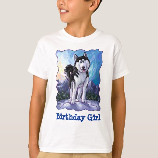 Cute Husky Birthday Girl Front en Back T-Shirt (Voorkant)