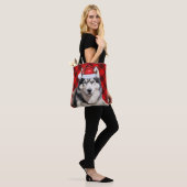 Cute Husky Christmas Dog Red Buffalo Plaid Tote Bag (Op model)