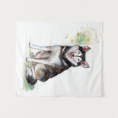 Cute Husky Design Throw Blanket | Birthday Gift Wandkleed (Voorkant (horizontaal))
