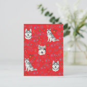 Cute Husky Dog Christmas Winter Seamless Pattern  Briefkaart (Staand voorkant)