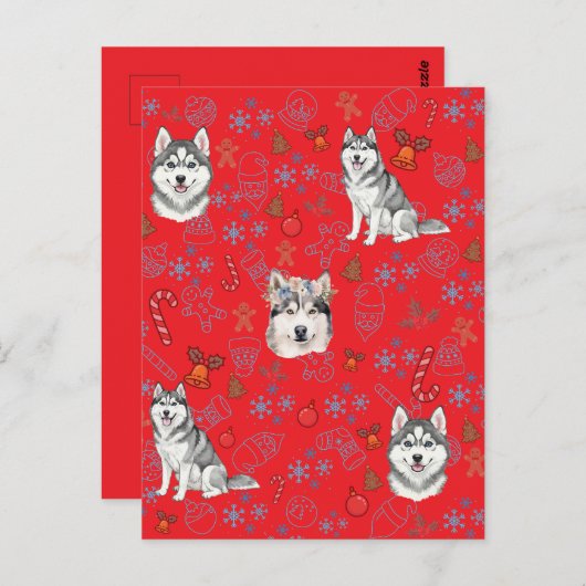 Cute Husky Dog Christmas Winter Seamless Pattern Briefkaart (Voorkant / Achterkant)