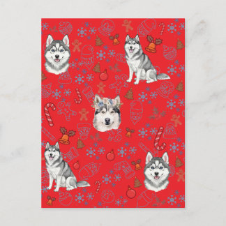 Cute Husky Dog Christmas Winter Seamless Pattern  Briefkaart