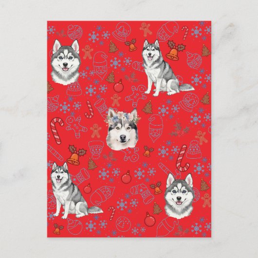 Cute Husky Dog Christmas Winter Seamless Pattern  Briefkaart (Voorkant)