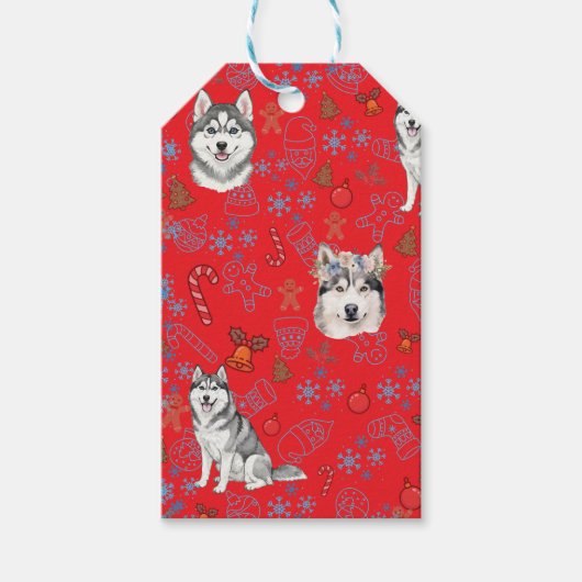 Cute Husky Dog Christmas Winter Seamless Pattern  Cadeaulabel (Voorkant)