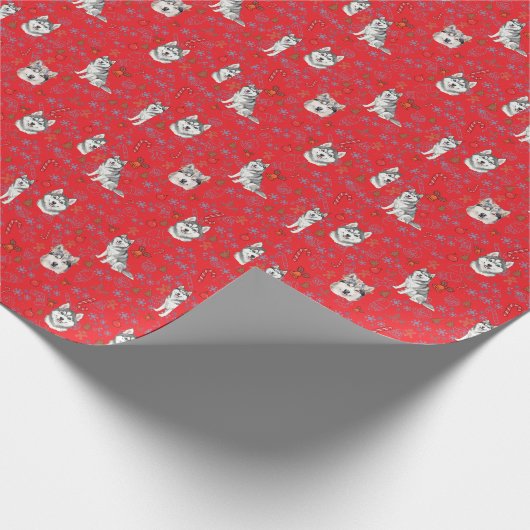 Cute Husky Dog Christmas Winter Seamless Pattern  Cadeaupapier (Hoek)