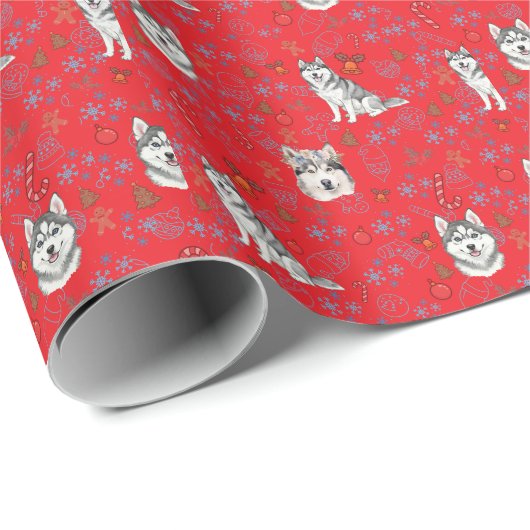 Cute Husky Dog Christmas Winter Seamless Pattern  Cadeaupapier (Rol Hoek)